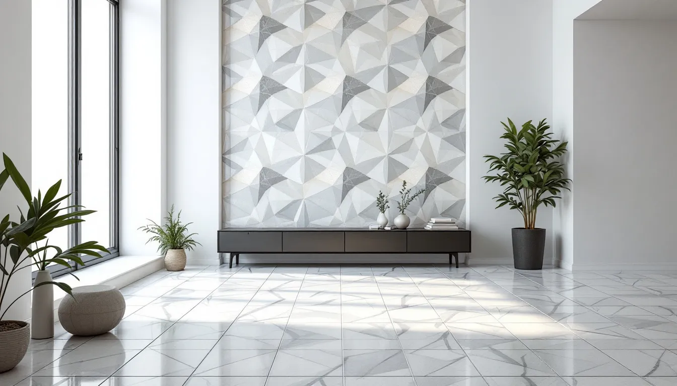 Mosaic tiles forming an intricate design.