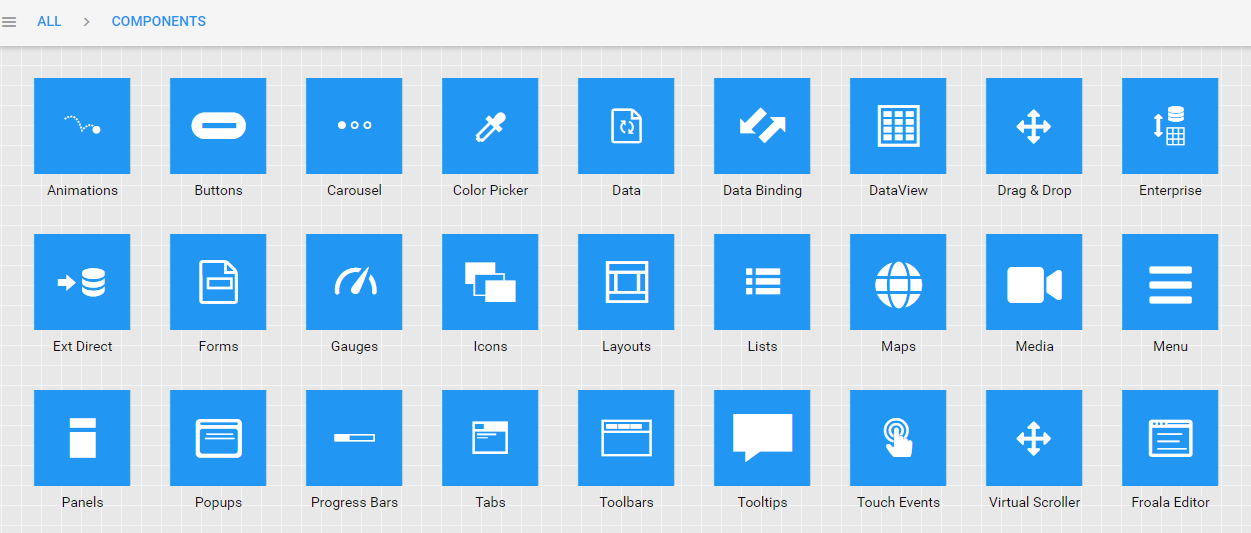 Pre-built UI components of Ext JS, the most popular JavaScript framework