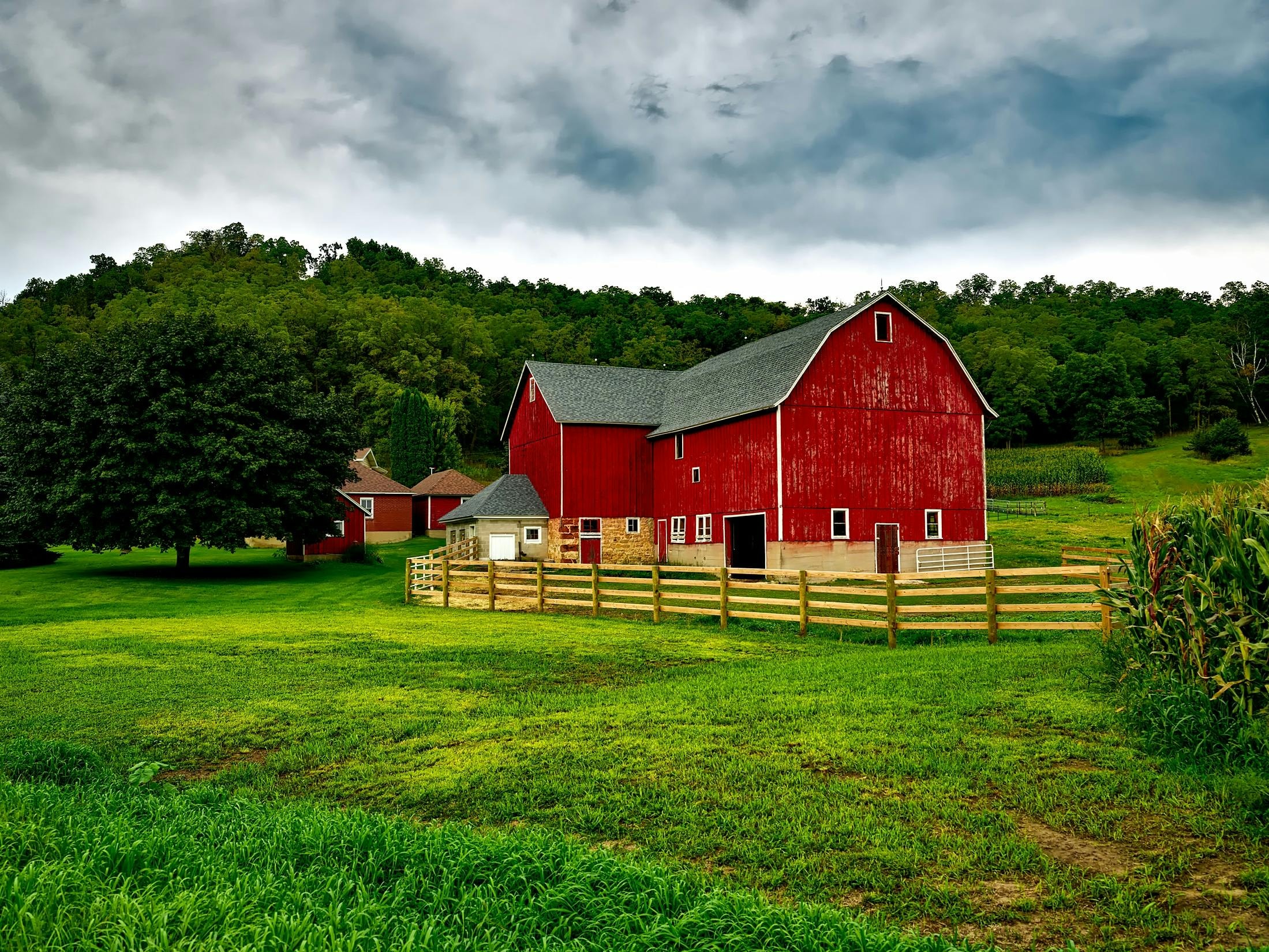 red barn and field