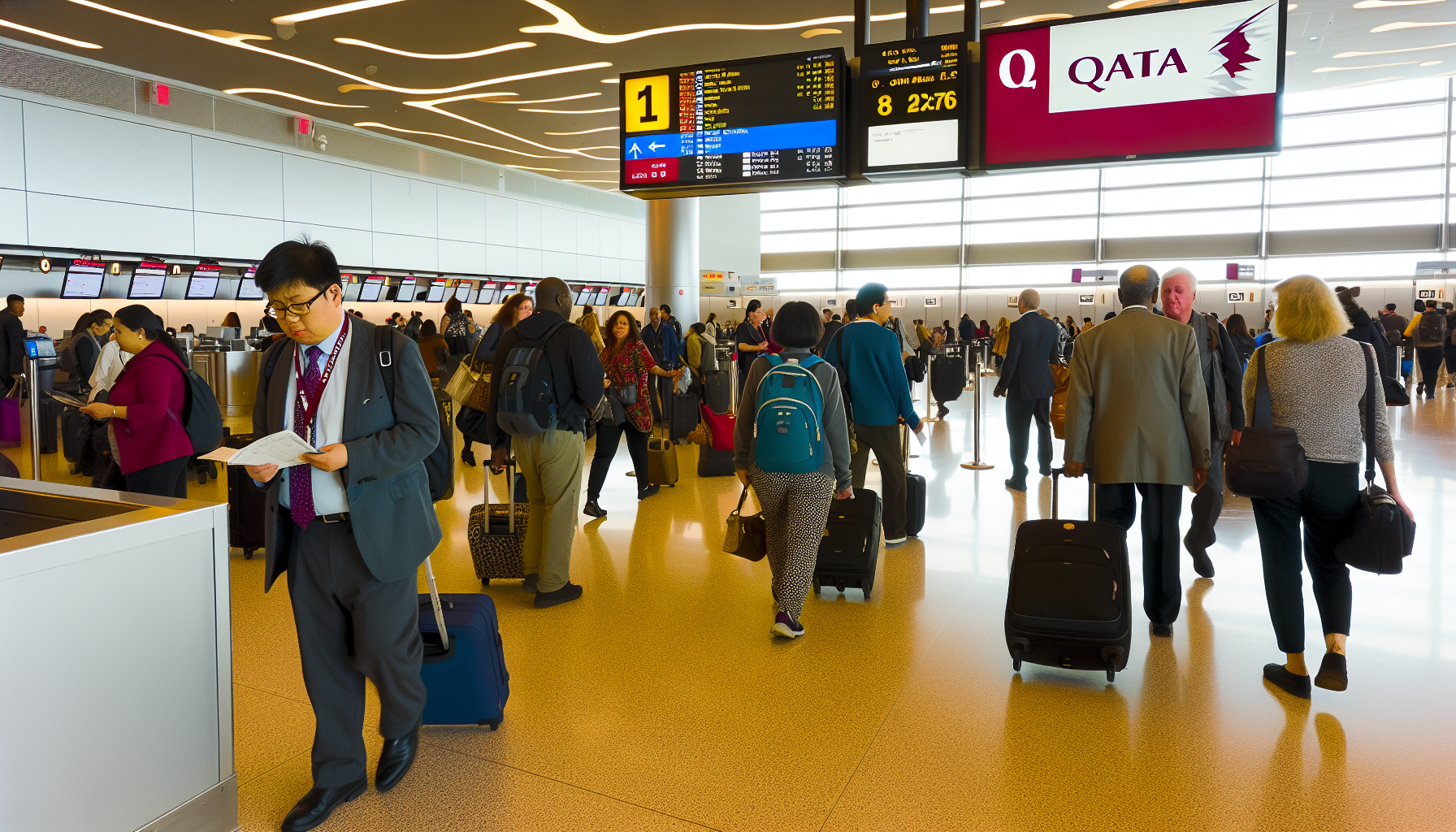 Qatar Airways departure gate at JFK Airport