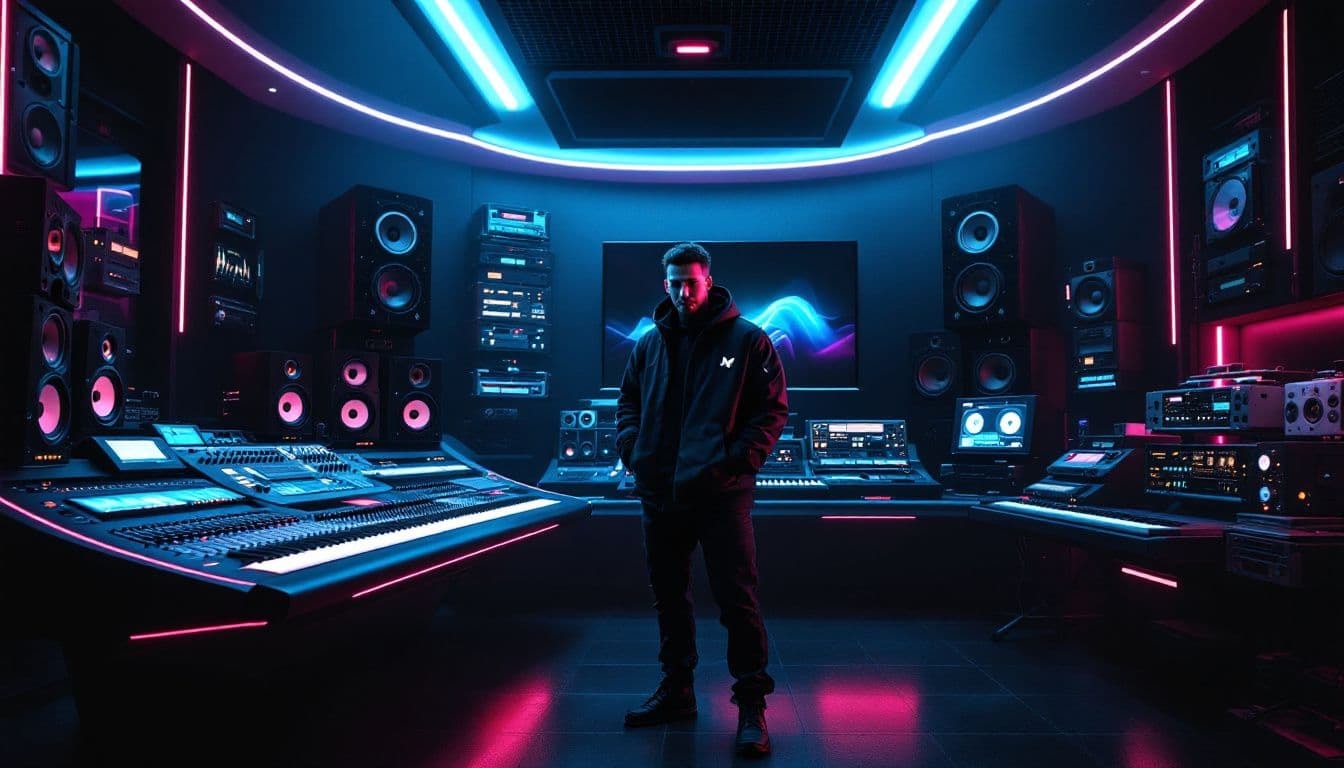 A sound engineer working in a recording studio, showcasing audio engineering concepts.