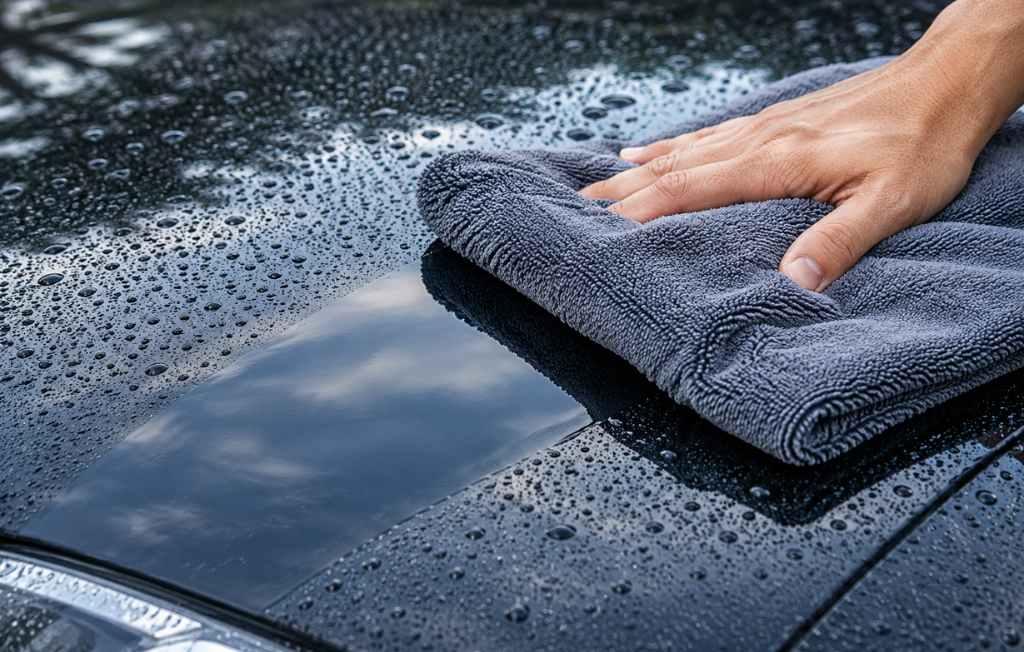 Cleaning car with microfiber cloth