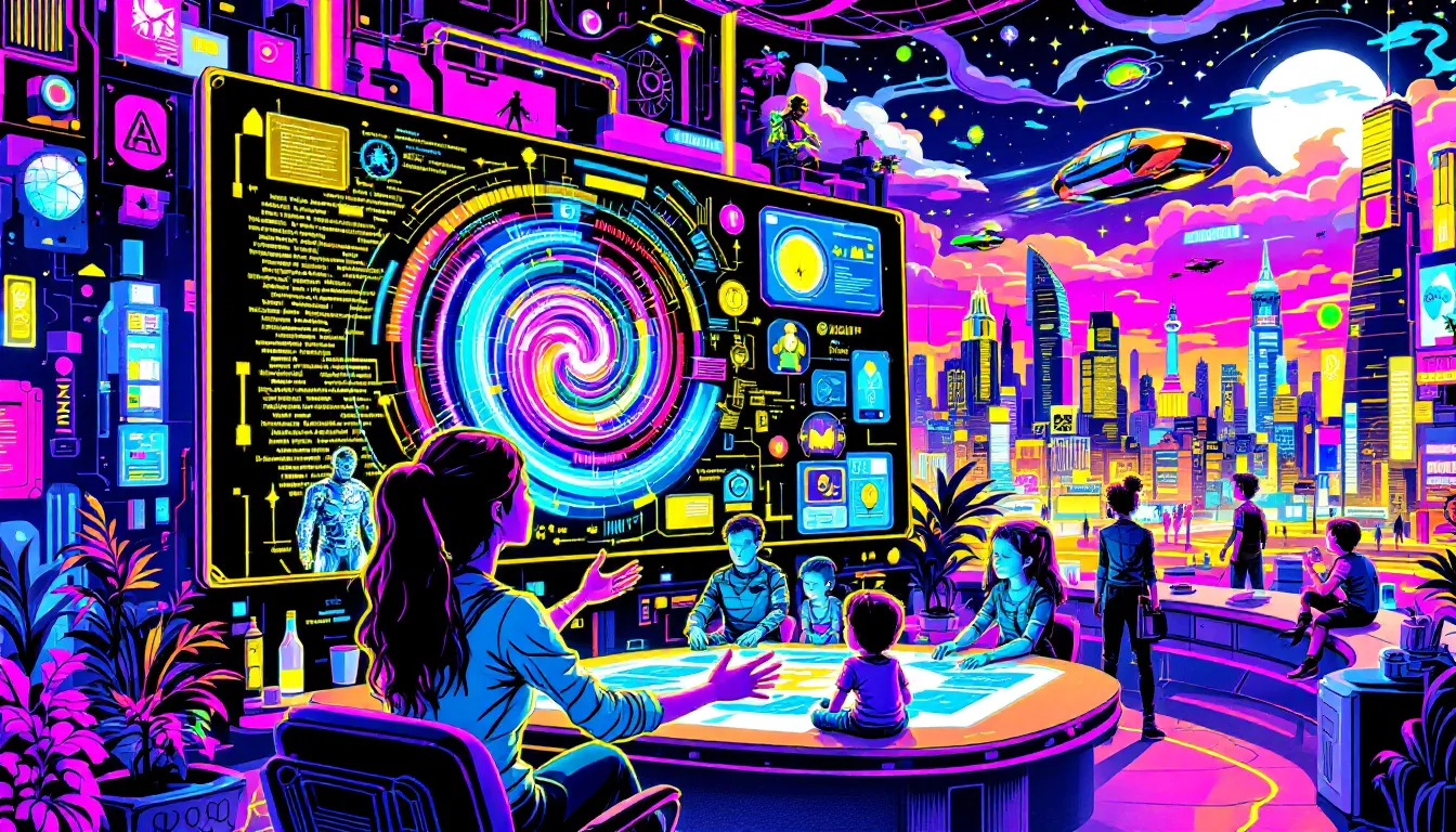An illustration depicting real-life applications of AI-generated stories in various fields.