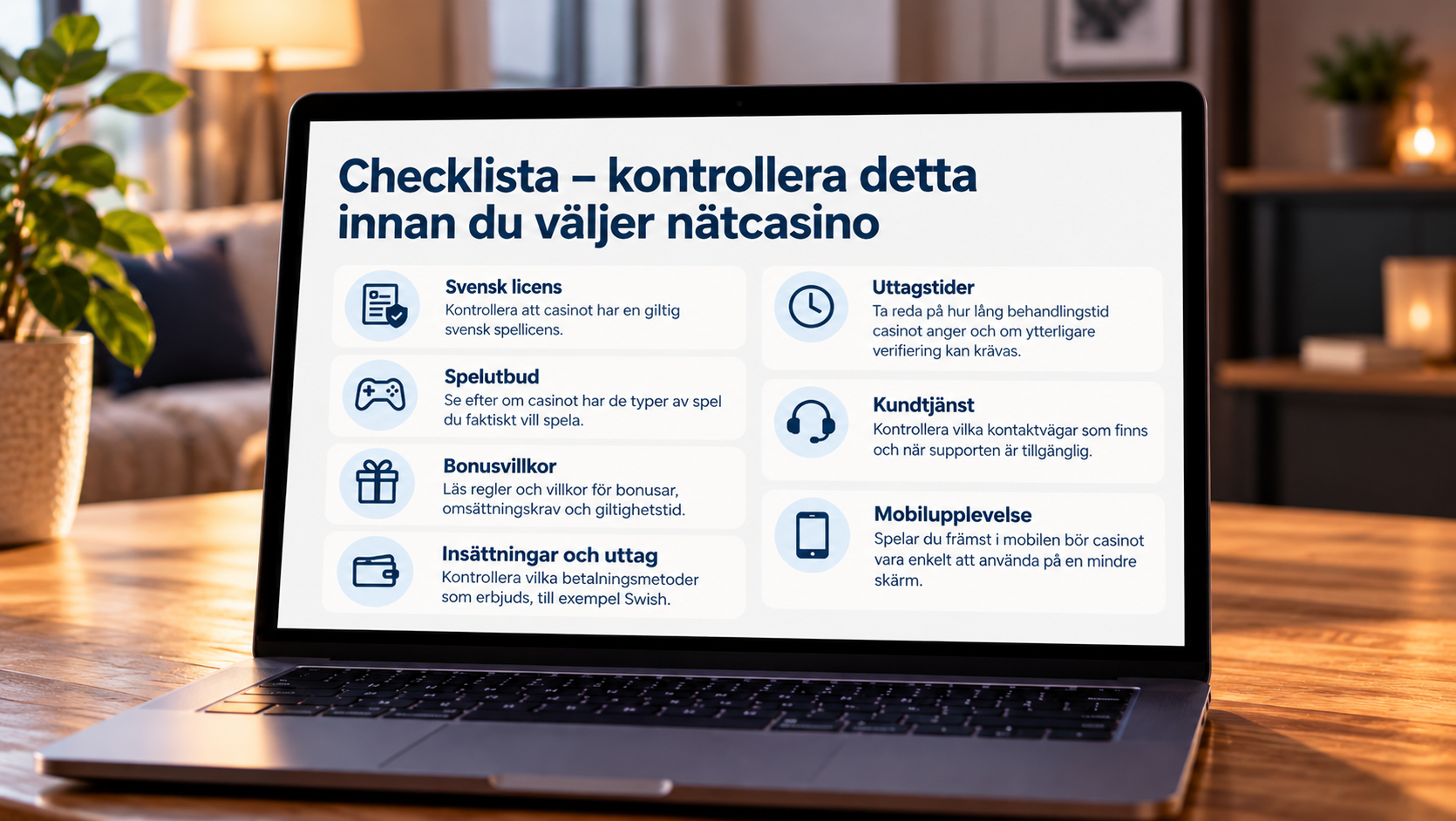 Checklista – kontrollera detta innan du väljer nätcasino