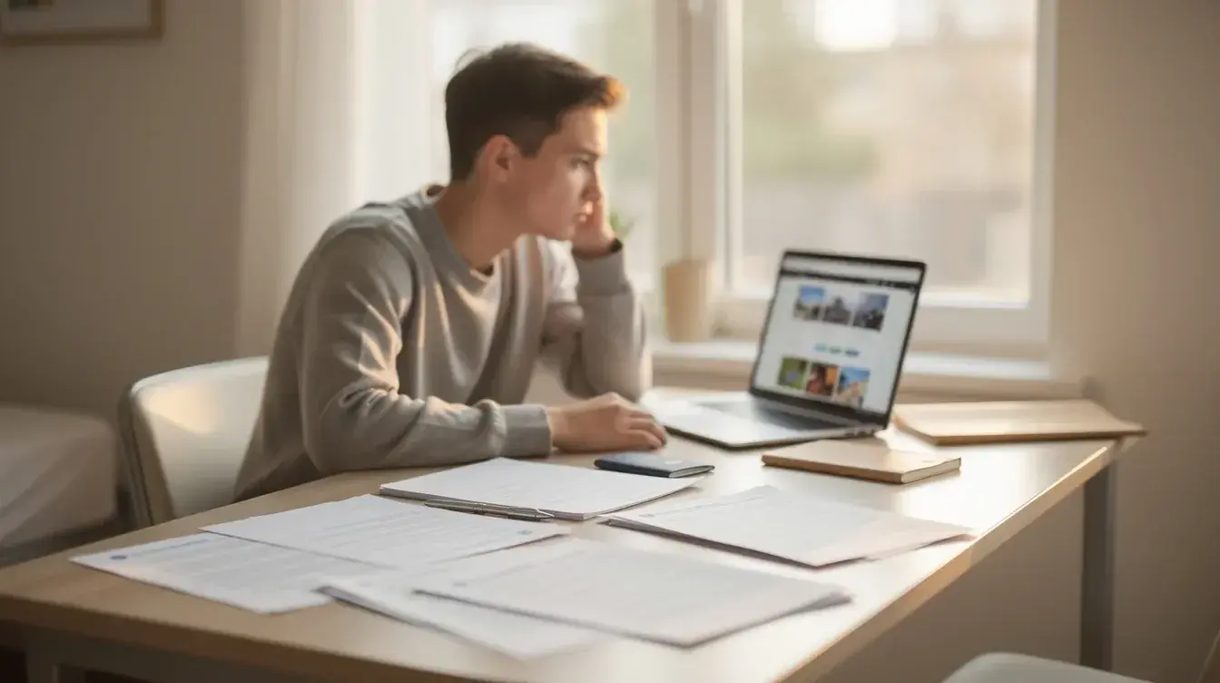 Student with deferred start reviewing onward ticket and school timeline