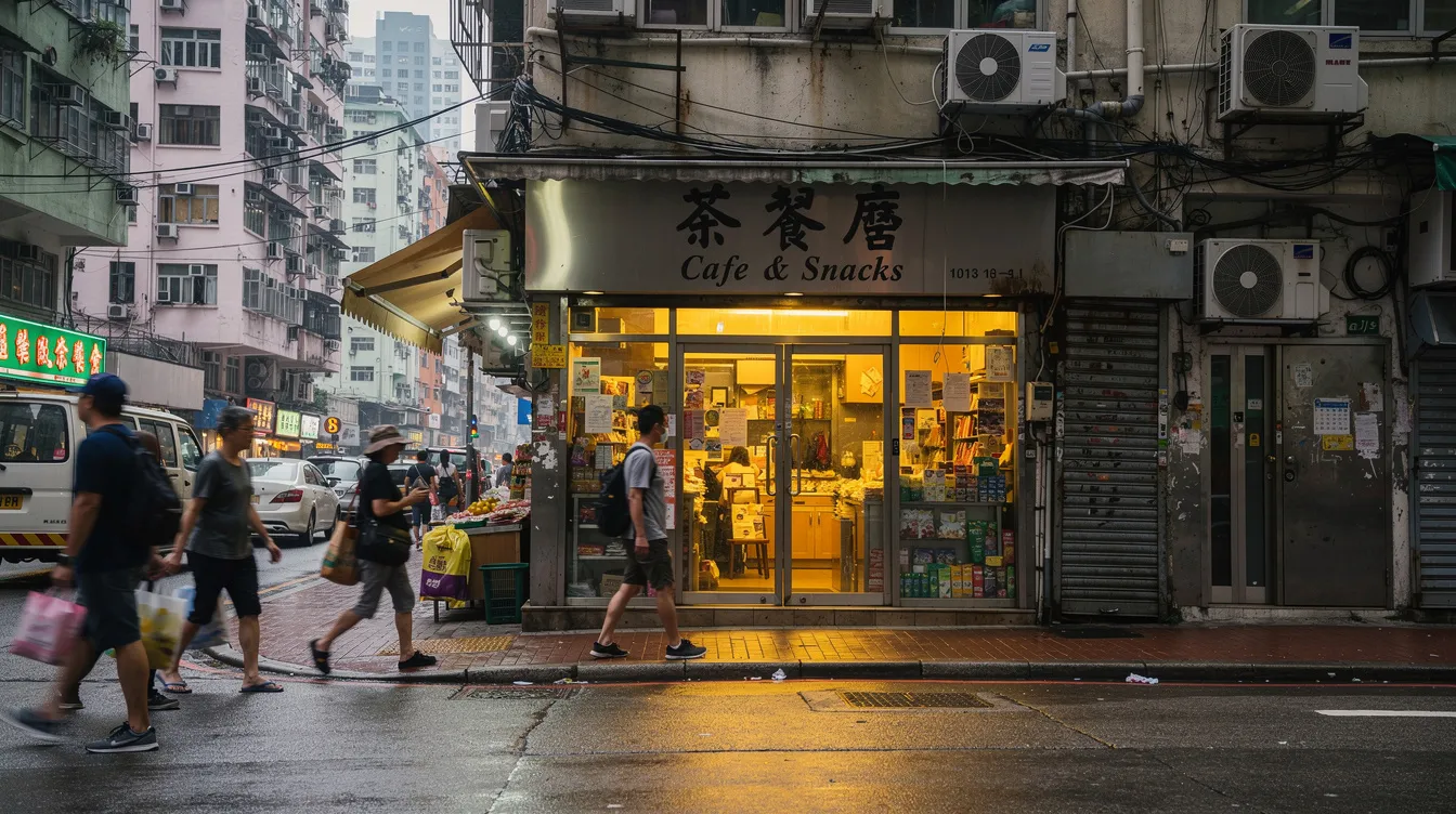 The image depicts a small business storefront in Hong Kong bustling with people walking past, showcasing the vibrant atmosphere of the area. This scene reflects the dynamic nature of local enterprises, where 中小企業貸款 and 融資 options play a crucial role in supporting business growth.
