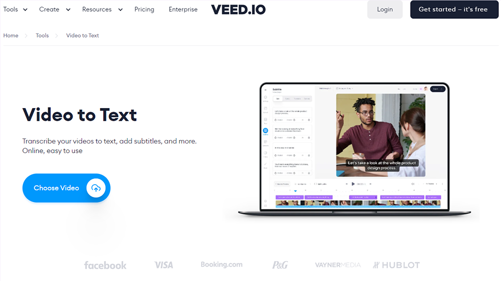 video-to-text page on VEED