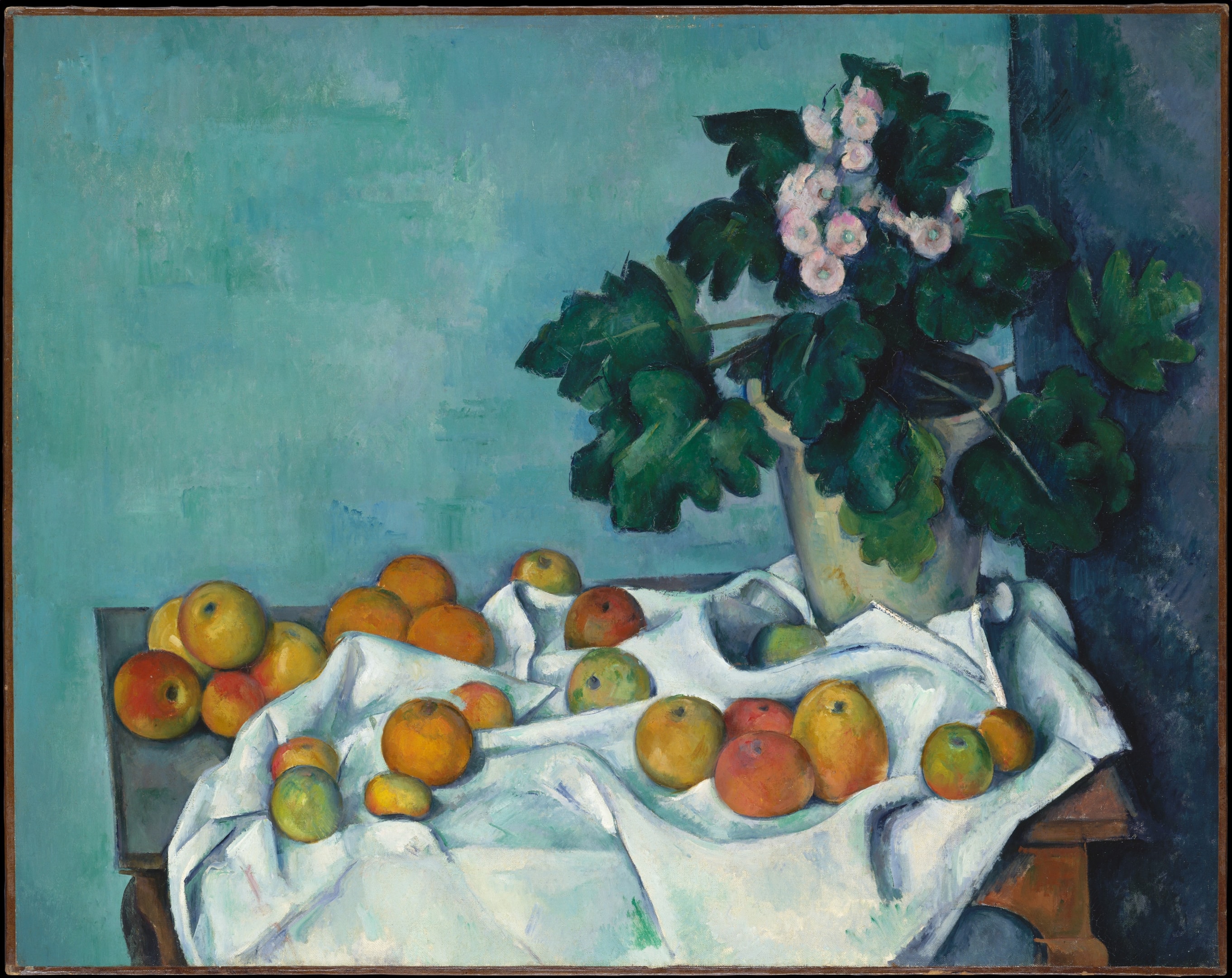 Still Life with Apples and a Pot of Primroses (Paul Cézanne, 1890)