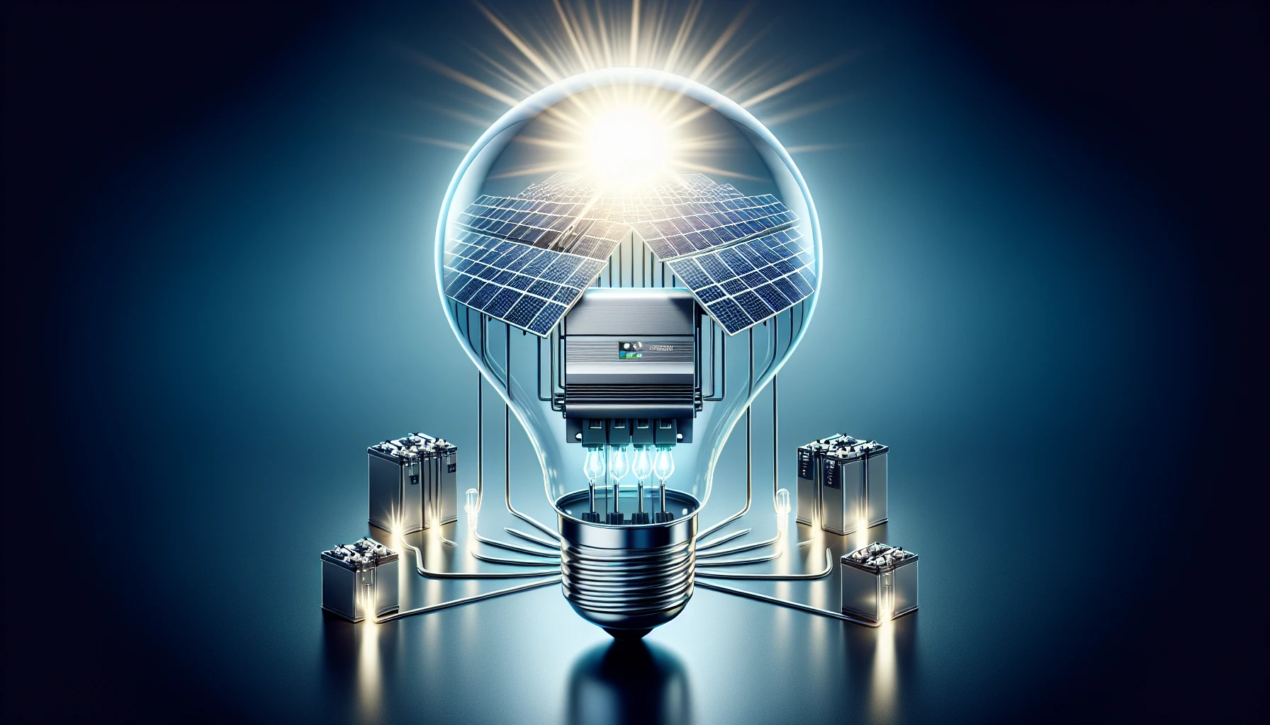 An illustration showcasing the integration of a hybrid inverter with solar panels and backup batteries