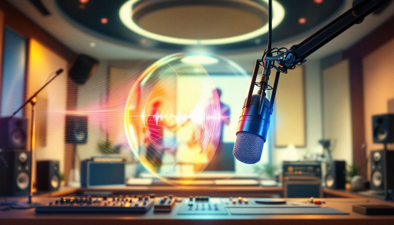 A scene showcasing hypercardioid microphones used in a controlled environment for audio recording.
