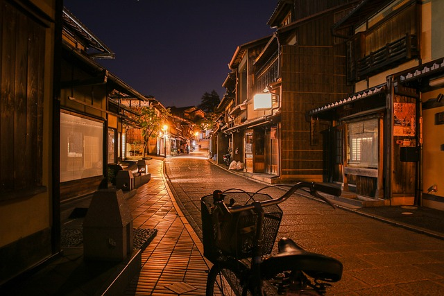 straße, fahrrad, nacht, kyoto