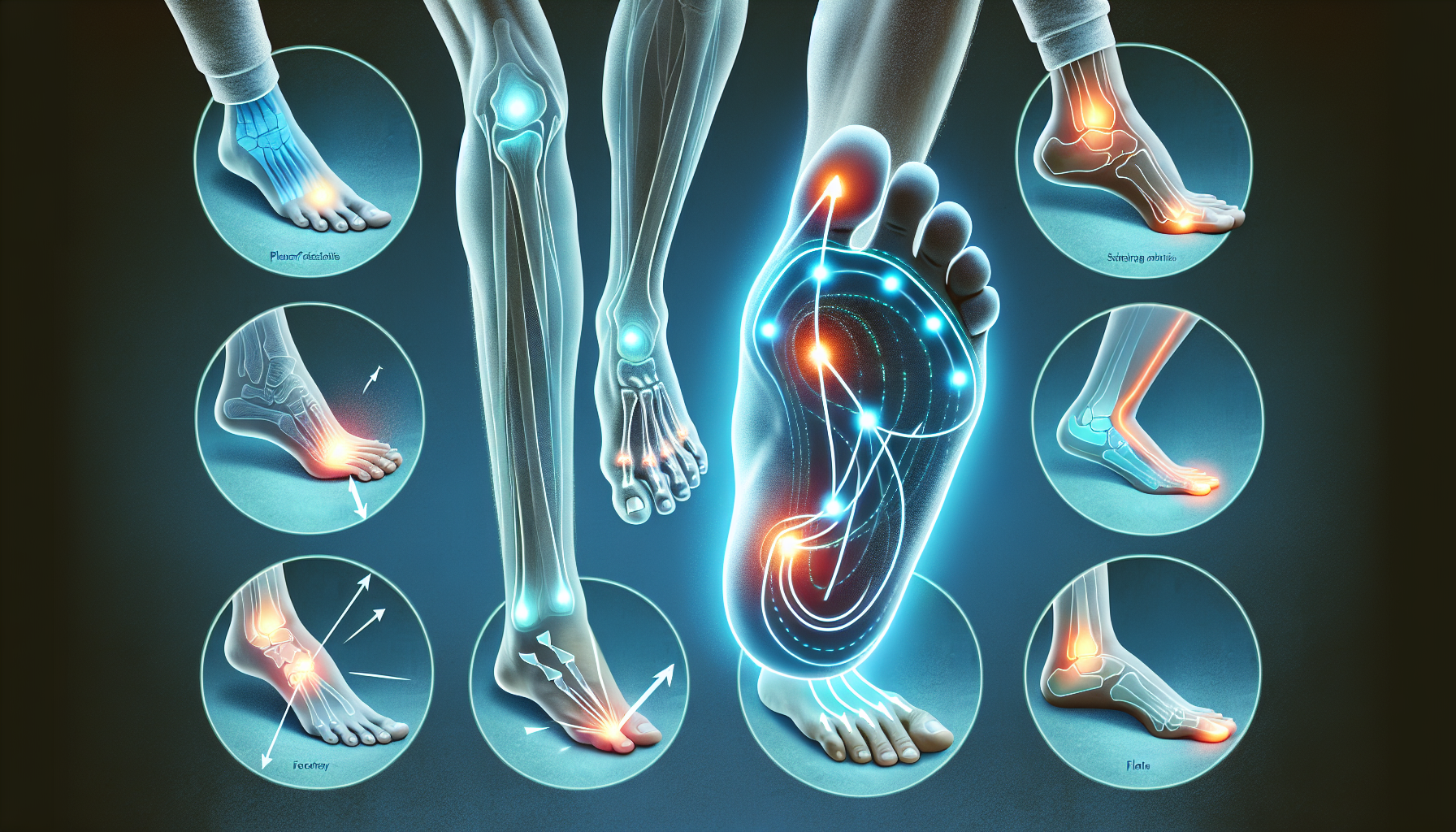 Illustration of targeted foot stretches for specific conditions