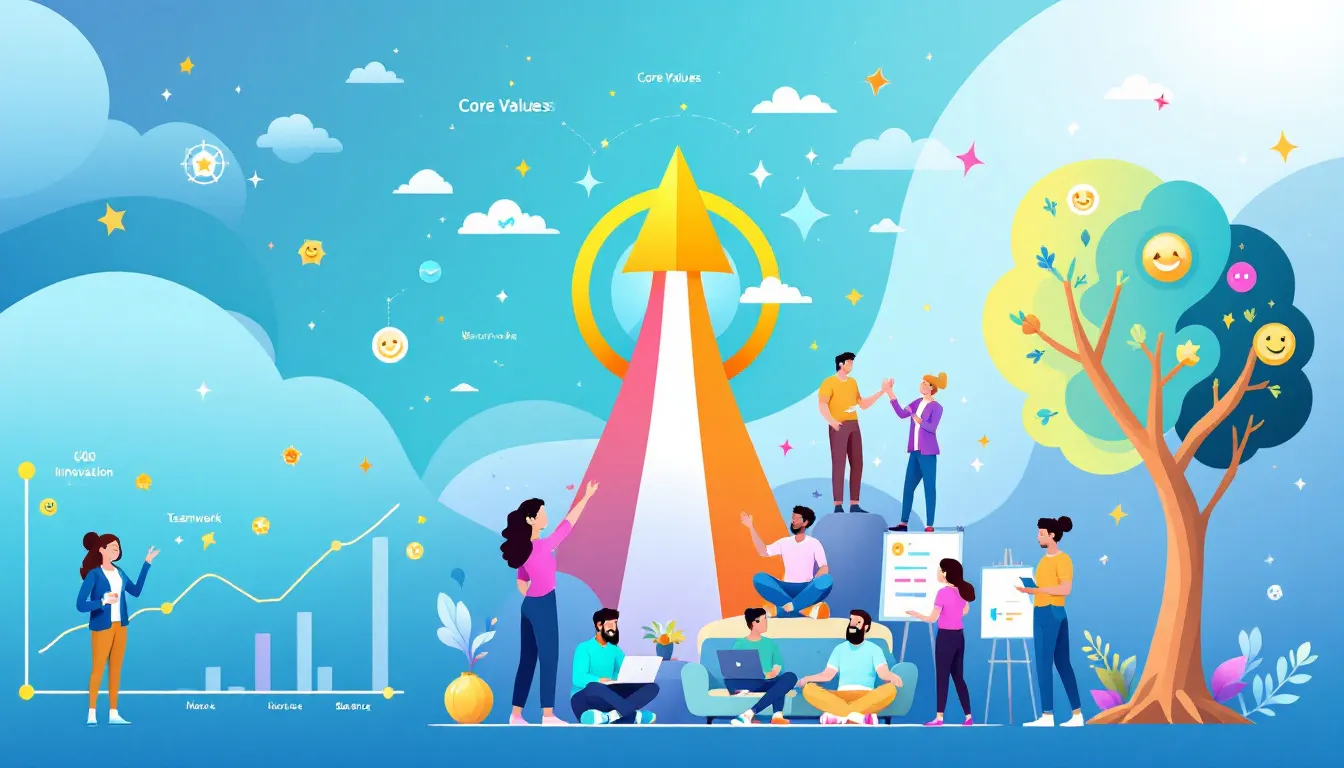 A visual representation of core values aligned with new business models, emphasizing employee engagement.