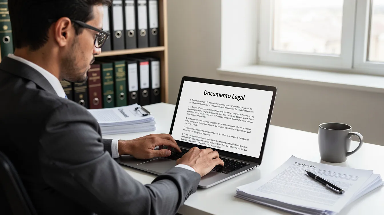 Una persona está revisando documentos legales relacionados con la propiedad en una computadora portátil