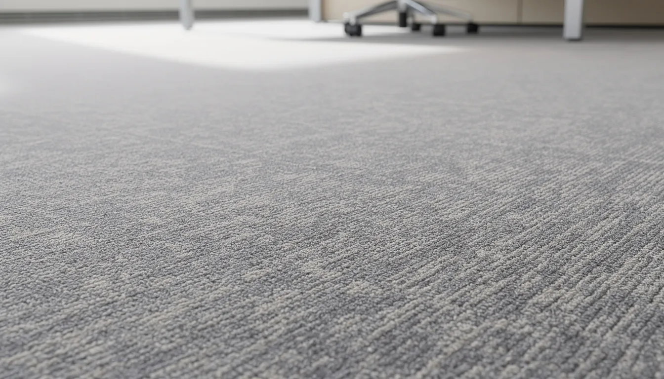The image depicts a pristine office carpet, showcasing clean and vibrant carpet fibers that reflect the results of professional carpet cleaning services. This well-maintained carpet highlights the effectiveness of steam cleaning and the importance of regular professional cleaning to ensure a healthier work environment.