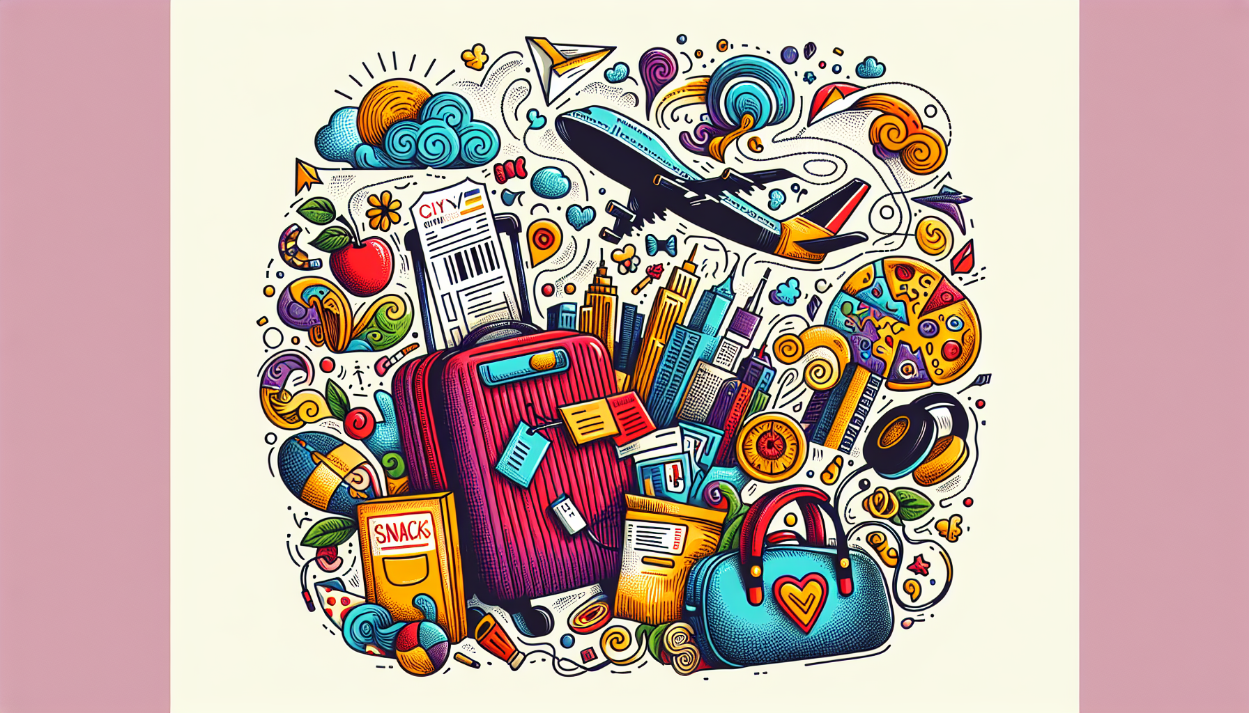 An illustration depicting travel tips for flying from Chicago to New York.