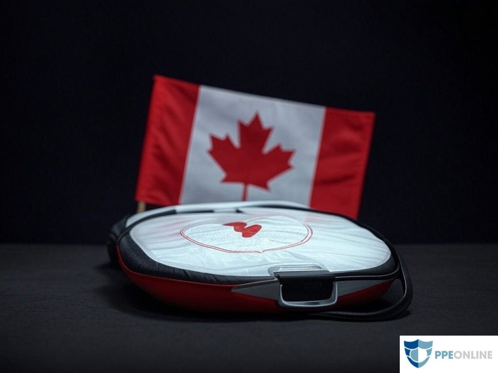 AED pad in front of the canadian flag