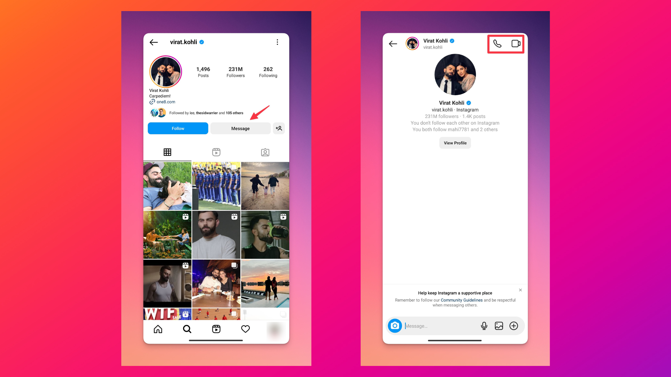 Remote.tools shows that you can call anyone on Instagram. It just have to be a public profile