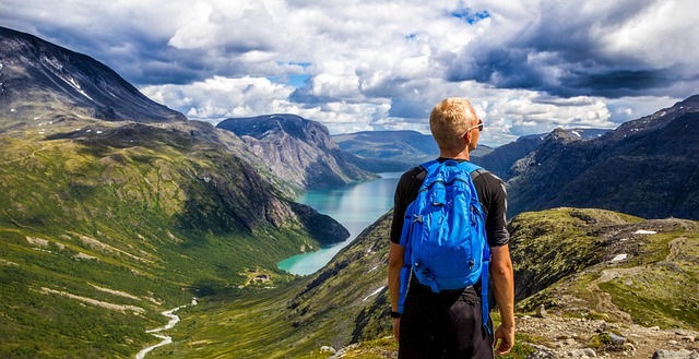 backpacker, mountains, panorama