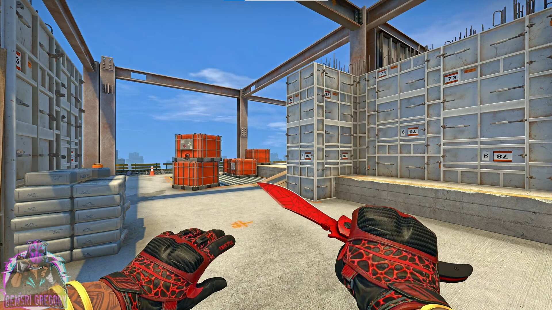 red gloves with a knife