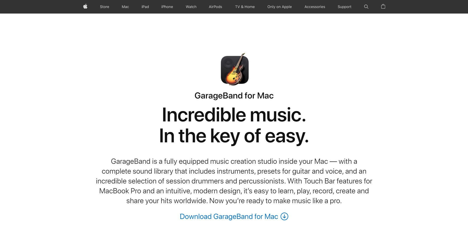 GarageBand main page