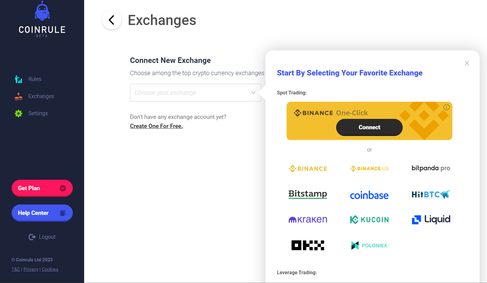 Coinrule exchanges trading bots.