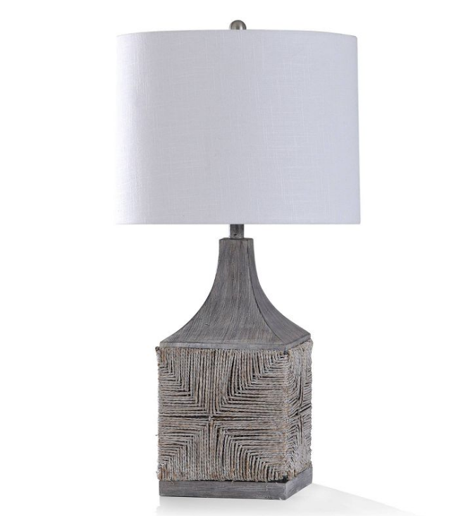 grey rattan lamp with white shade