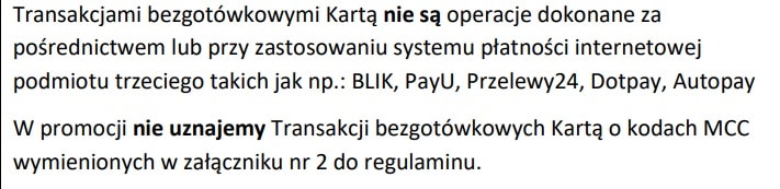 Przykładowe wykluczenia do jednej z promocji banku BNP Paribas.