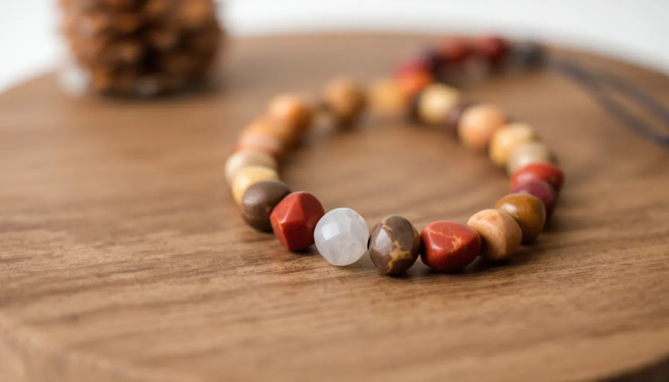 An inviting image depicting a person excitedly starting their charisma bead collection, surrounded by a variety of colorful beads and a laptop displaying a website listing for purchasing new items. The scene captures the joy of selecting the perfect beads to match their style, with a smooth workspace that reflects their enthusiasm for this creative hobby.