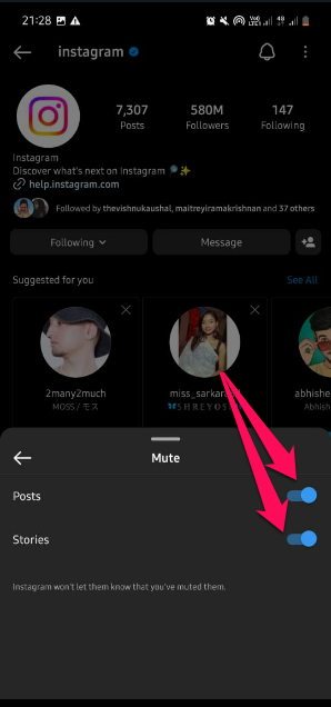 Unmute Stroies and Posts by Tap on the Toggles 