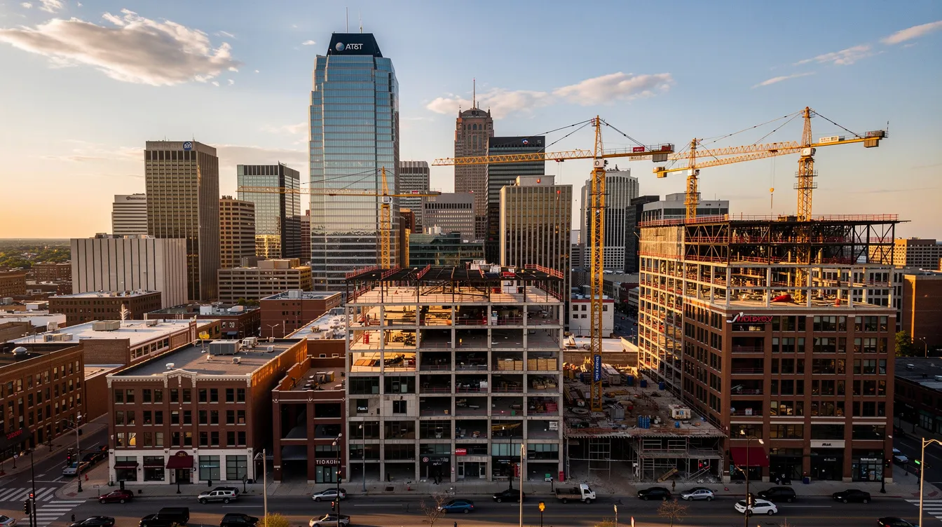 Nashville skyline with active construction cranes and commercial development.