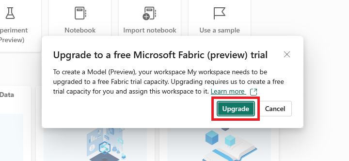 Upgrade to a free Fabric trial