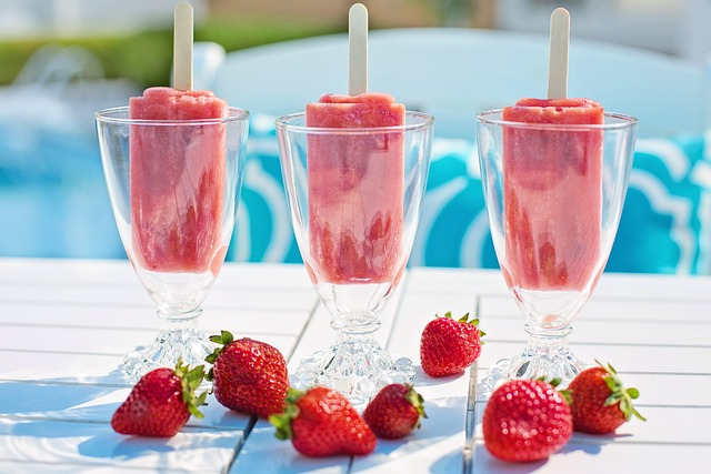 Frozen strawberry popsicles for a sweeter snack.