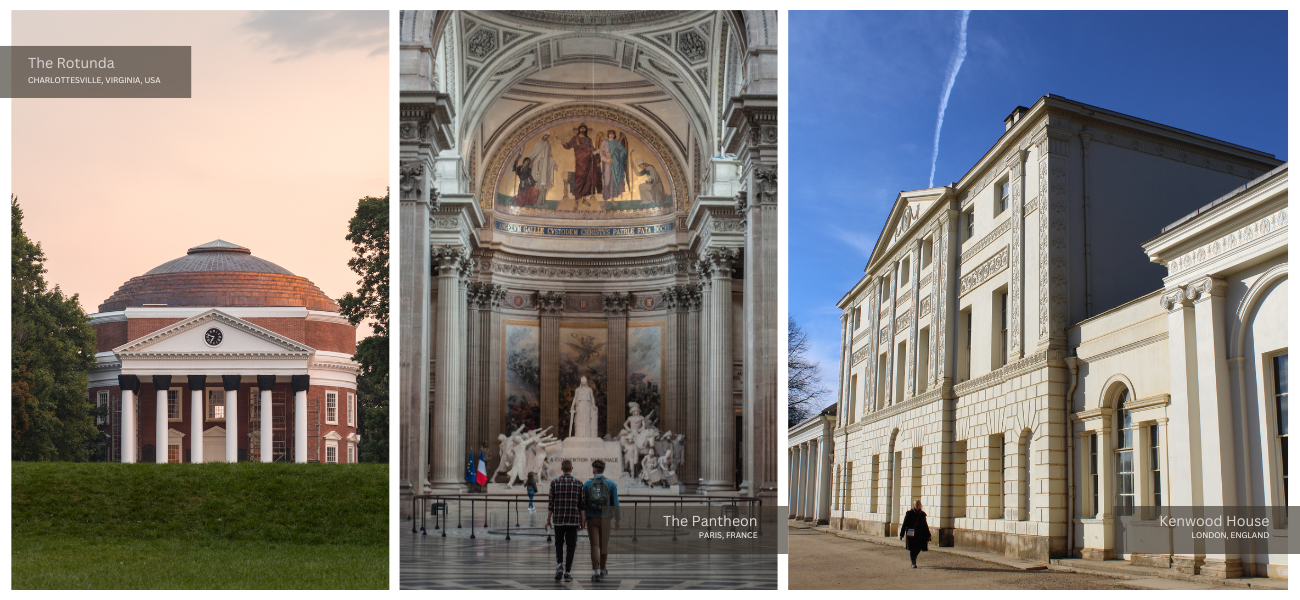 What is neoclassical interior design and architecture? Photos of three landmarks.