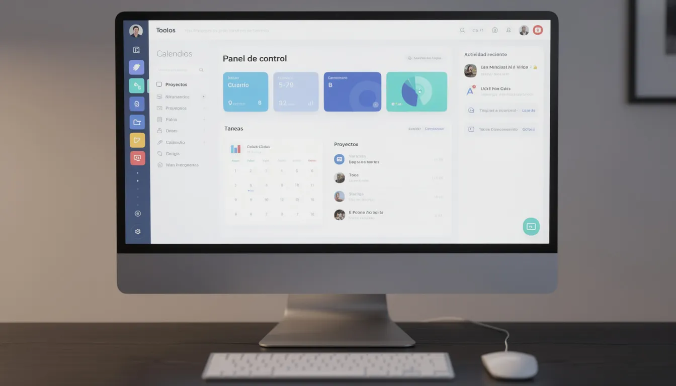 La imagen muestra una interfaz de herramientas digitales en la pantalla de una computadora, destacando diversas aplicaciones y software que facilitan la transformación digital para pequeñas y medianas empresas (pymes). Estas herramientas están diseñadas para mejorar la eficiencia en los procesos de negocio y optimizar la estrategia de transformación digital.