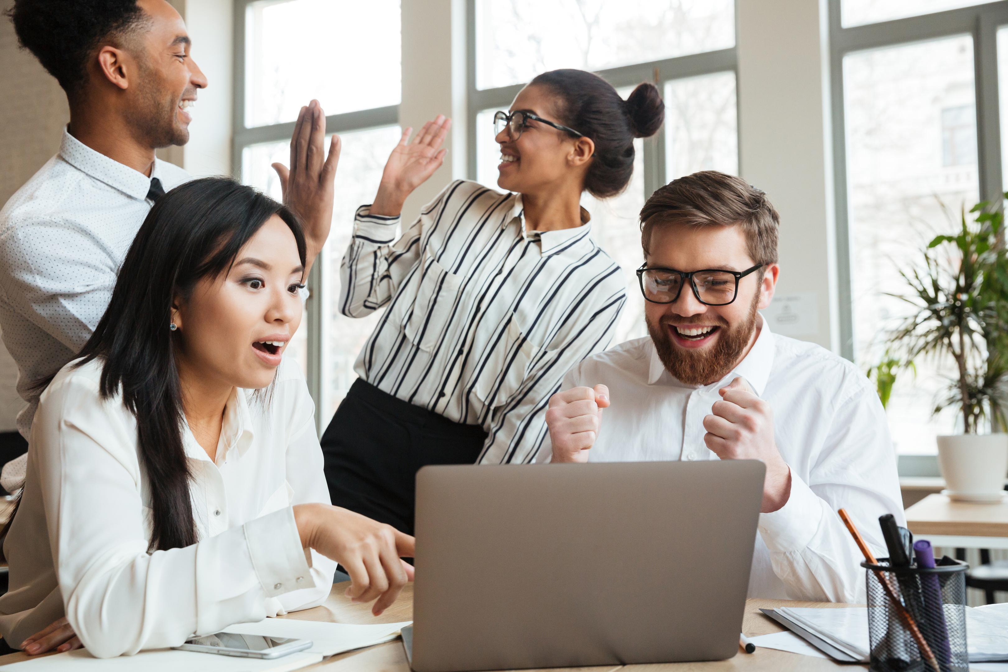 office workers are happy and energetic at work