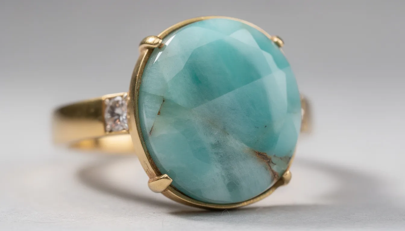 The image showcases a stunning collection of amazonite jewellery, featuring necklaces, earrings, and bracelets, all made from unique semi-precious gemstones in beautiful blue-green hues. Each piece is ethically sourced and cut to highlight the stone's clarity and calming energy, making them perfect gifts for those seeking balance and harmony.