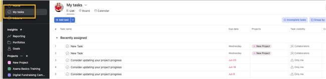 View your tasks by selecting My Tasks