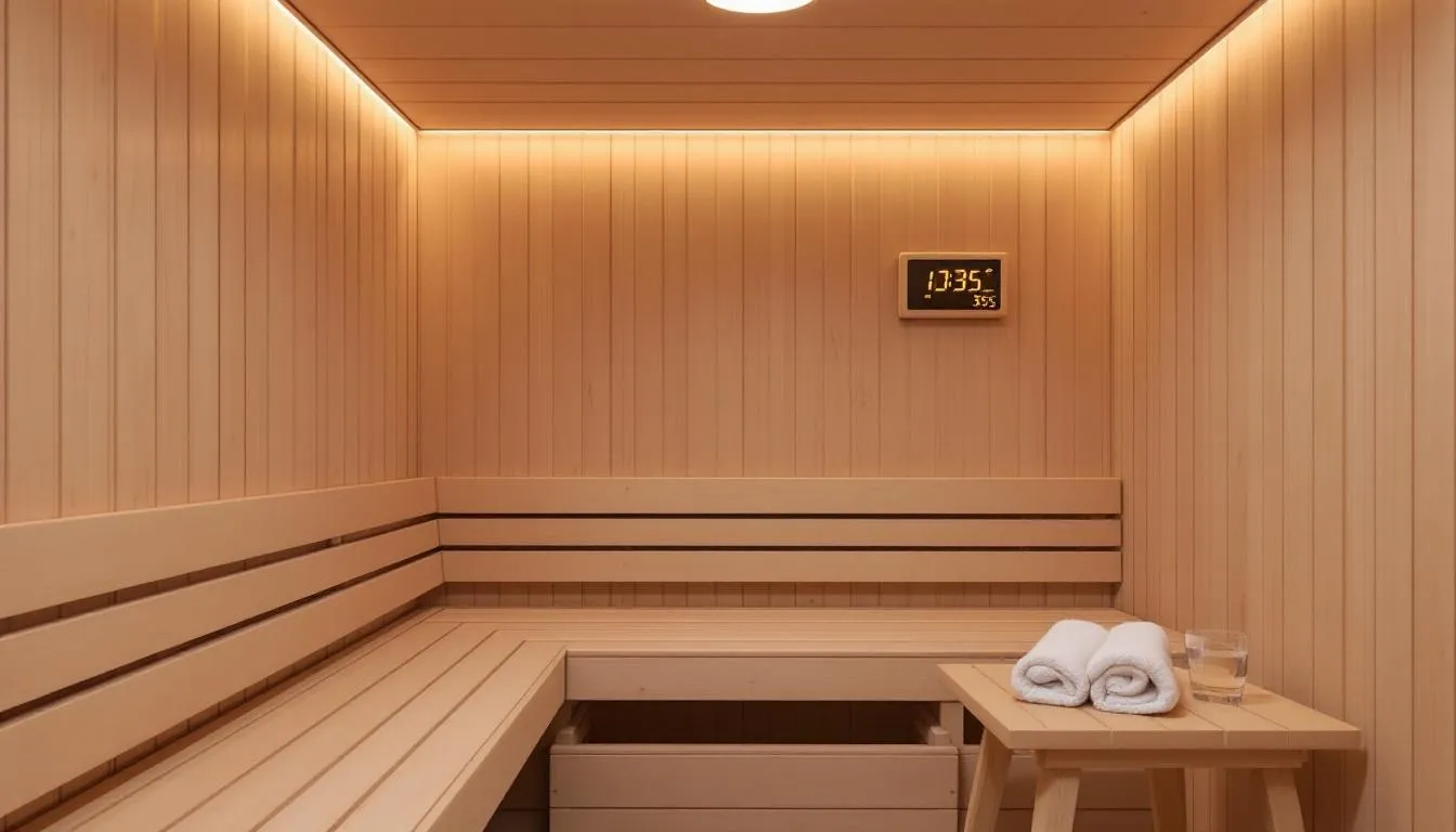 The image showcases a variety of sauna features and accessories, including both traditional and infrared saunas, highlighting items like sauna rocks, a Bluetooth surround sound system, and a portable sauna. This diverse selection emphasizes the health benefits and unique experiences available in both indoor and outdoor saunas, perfect for creating a personal retreat or backyard wellness space.
