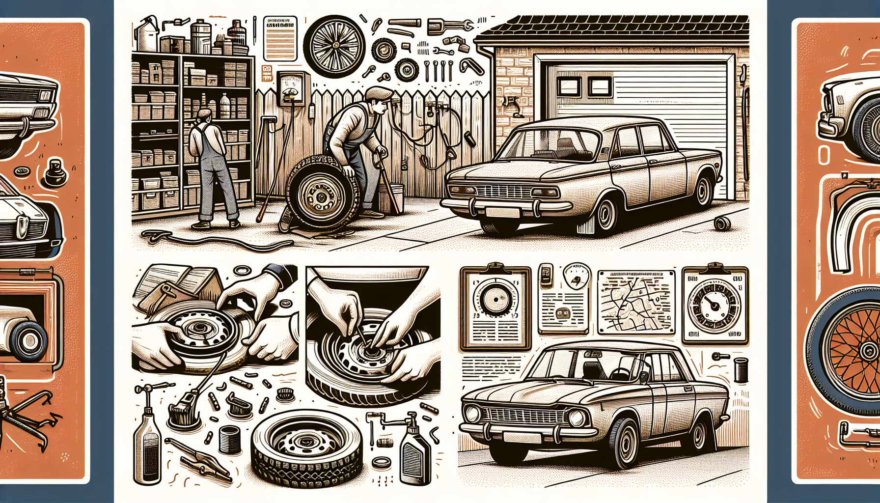 Illustration of DIY car repairs at home