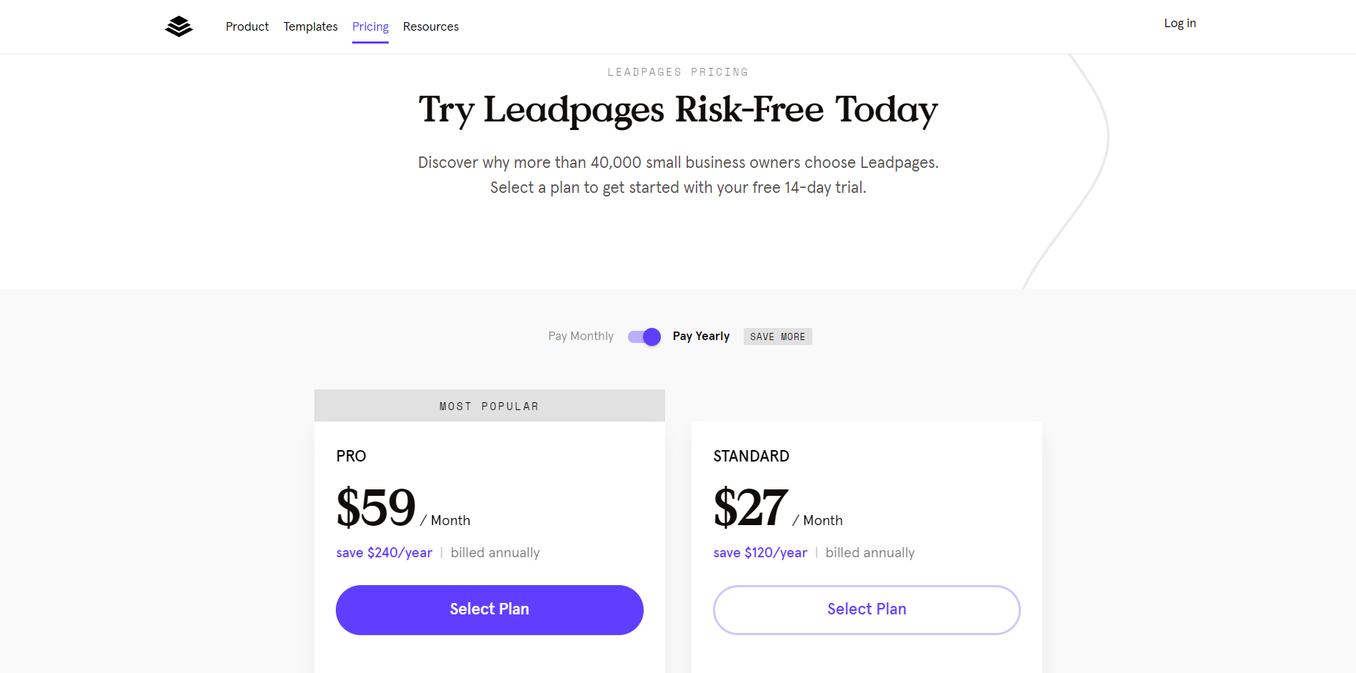 Leadpages pricing page