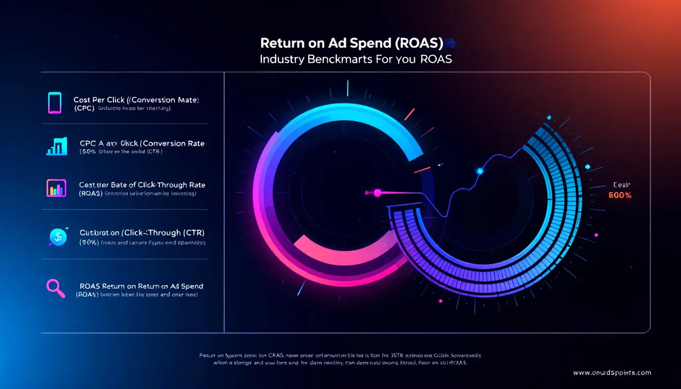Industry benchmarks for ROAS displayed in a chart.