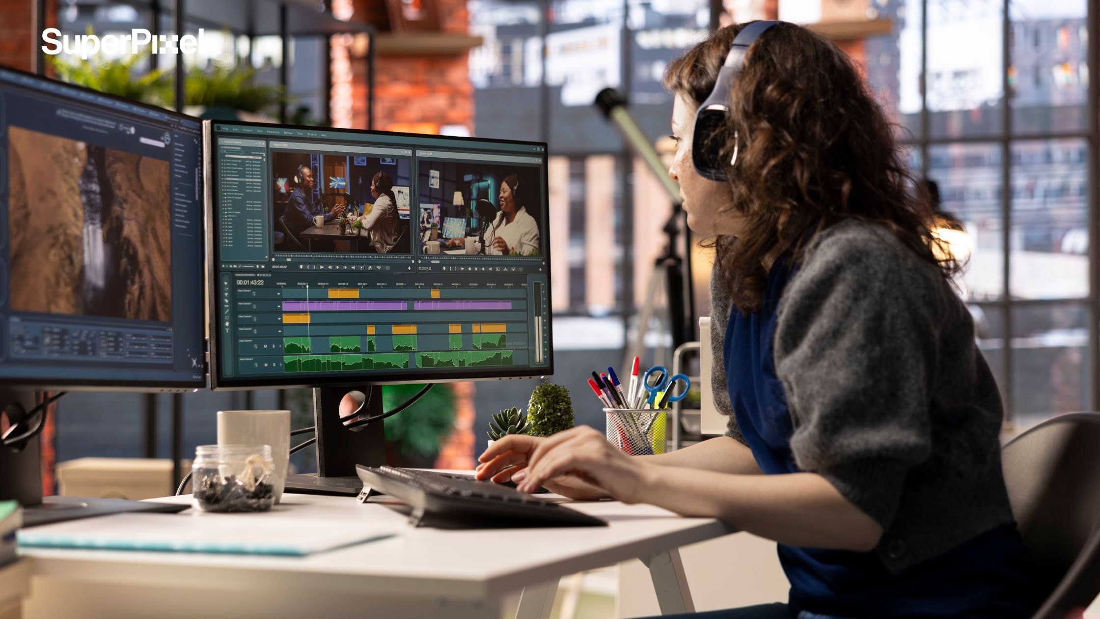 Female video editor at creative agency office (dok.DC Studio)