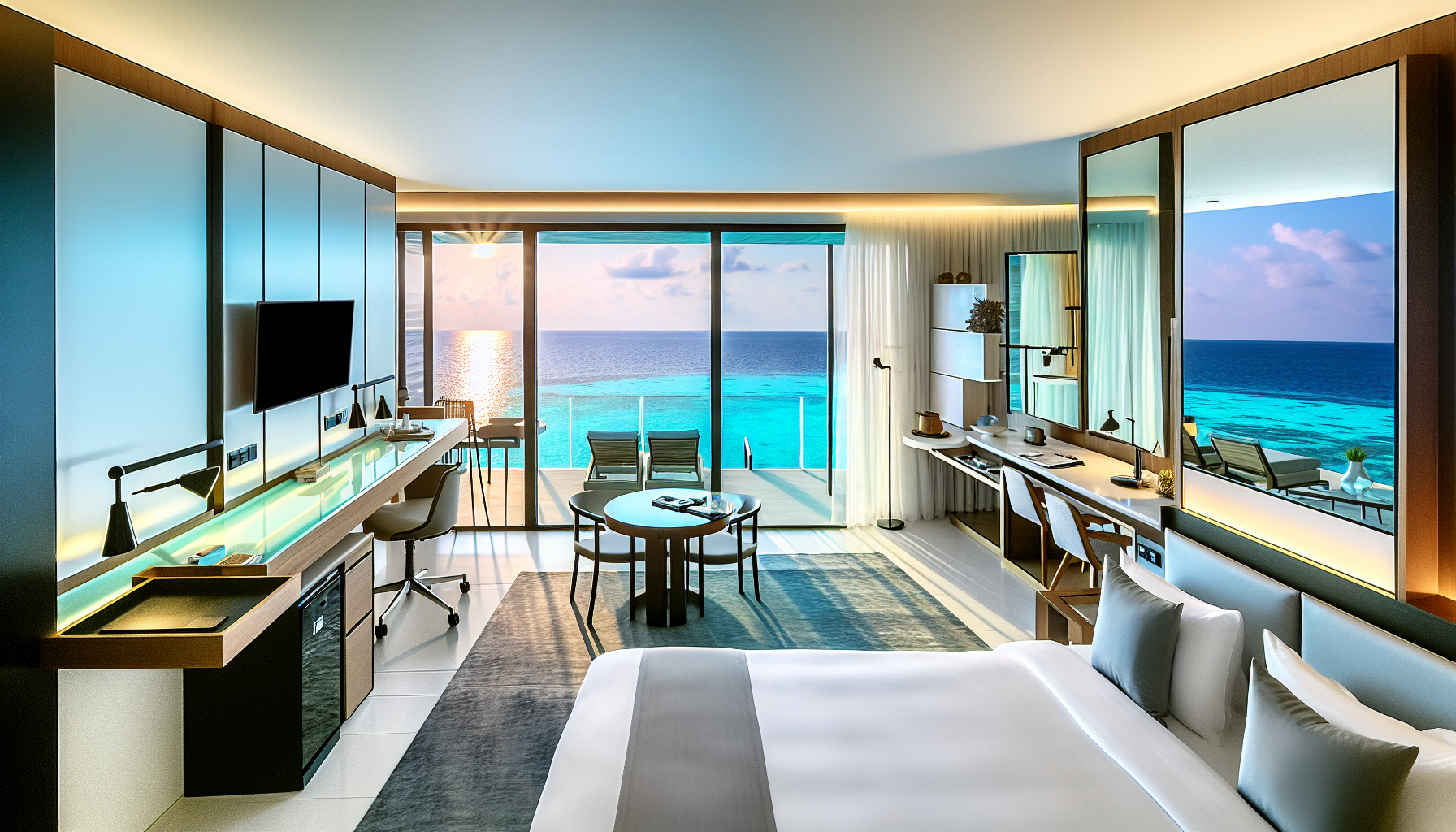 Luxurious hotel room with ocean view