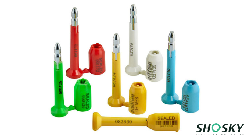 Heavy-duty yellow container seals with metal locking pins