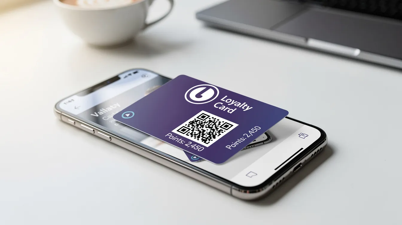The image shows a smartphone screen featuring a digital loyalty card within a mobile wallet app, highlighting the convenience of modern customer loyalty programs. This digital option is an effective marketing strategy for local businesses to attract and retain loyal customers through exclusive deals and rewards.