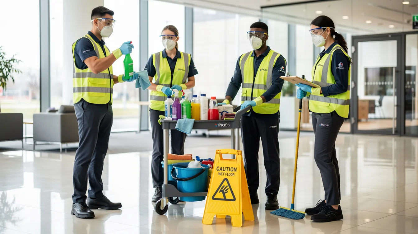 The image depicts professional cleaning technicians wearing safety equipment as they prepare to assist families dealing with hoarding issues. They are equipped with supplies such as plastic bags, emphasizing the importance of cleanup services in creating a healthier home environment for loved ones affected by hoarding behavior.
