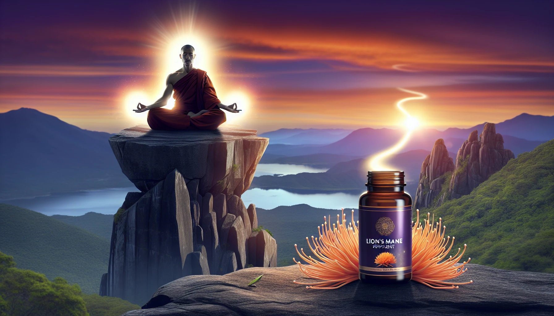 Illustration of Lion's Mane supplements for spiritual journey