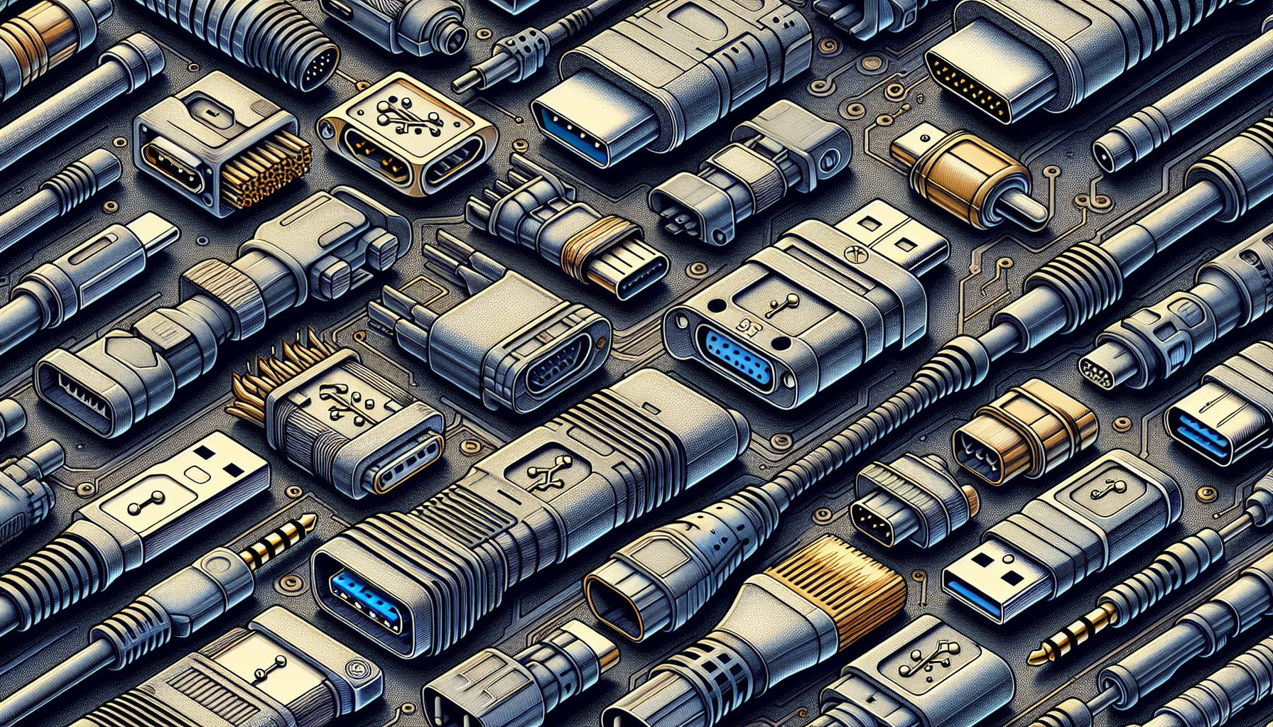 Illustration of various electronic connectors