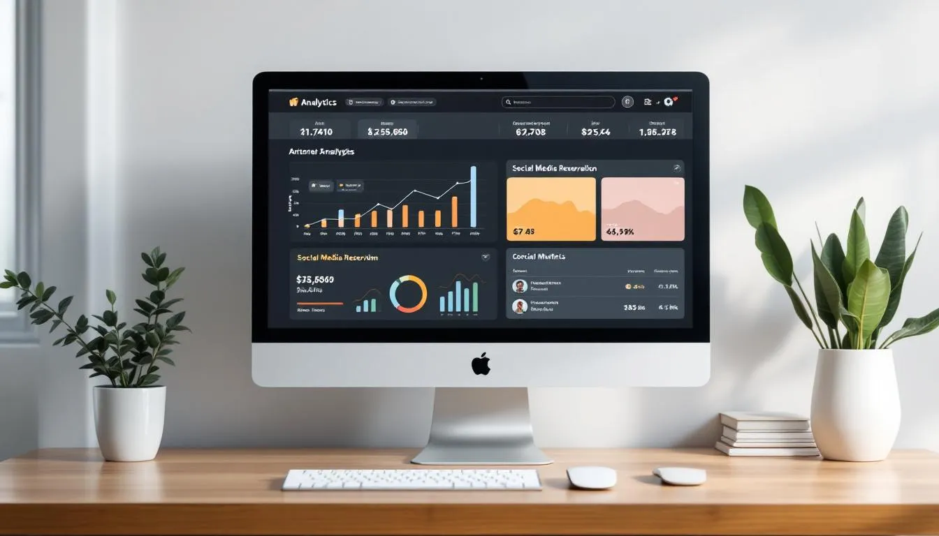 El dashboard de analytics muestra métricas detalladas sobre las reservas realizadas a través de plataformas de redes sociales como Facebook e Instagram, destacando la interacción de los usuarios y el tráfico generado hacia el sitio web del negocio. Las estadísticas reflejan la influencia de las campañas de marketing en la decisión de los viajeros al momento de reservar su viaje.